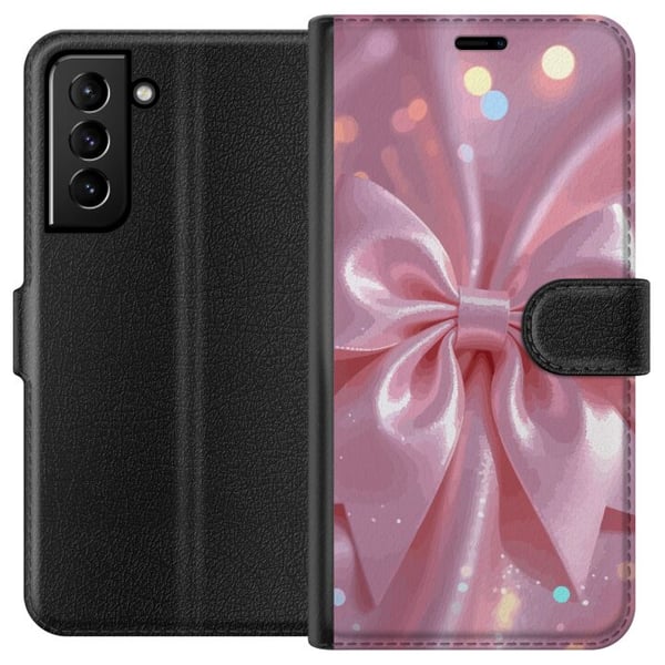 Kompatibelt Lommeboketui til Samsung Galaxy S21+ 5G Rosa rosettdesign – Elegant silkebåndillustrasjon med glitrende effekt Kompatibelt Lommeboketui til Samsung Galaxy S21+ 5G Rosa rosettdesign – Elegant silkebåndillustrasjon med glitrende effekt