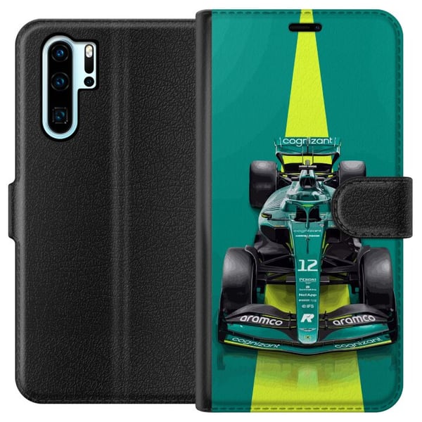 Yhteensopiva Lompakkokotelo Huawei P30 Pro Vihreä formula-auto modernilla kilpa-ajomuotoilulla ja pelkistetyllä studiotunnelmalla