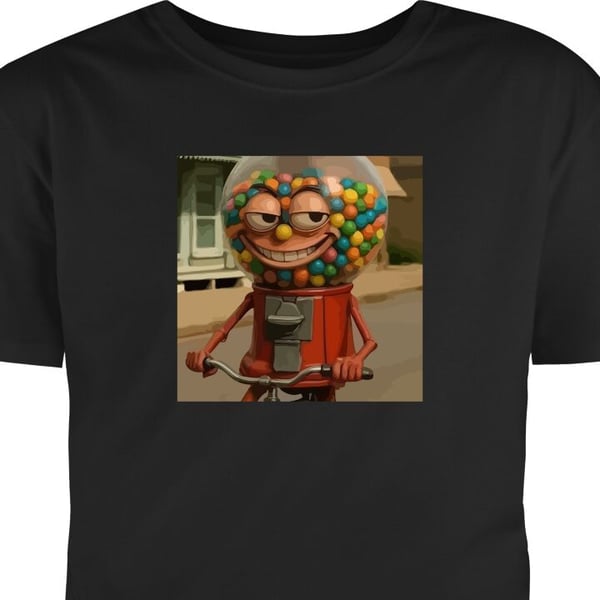 Barn T-skjorte Italiensk hjernemasseillustrasjon - Morsom godterimaskin sykler i retro design Svart 9-11 År