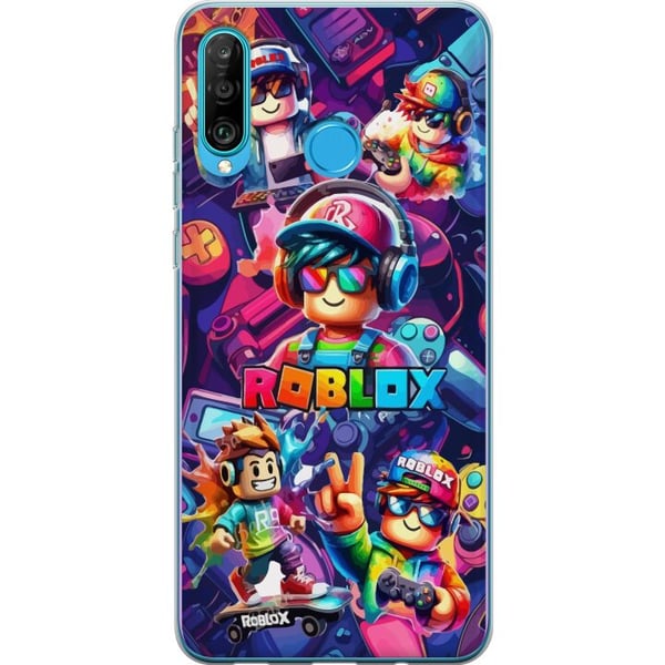 Kompatibelt Mobilskal till Huawei P30 lite Färgstark Roblox-gaminggrupp med hörlurar och neonfärger för barn och spelintresserade