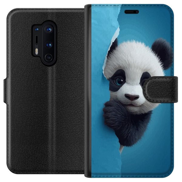 Yhteensopiva Lompakkokotelo OnePlus 8 Pro Suloinen panda kurkistaa paperin läpi pehmeässä 3D-kuvituksessa