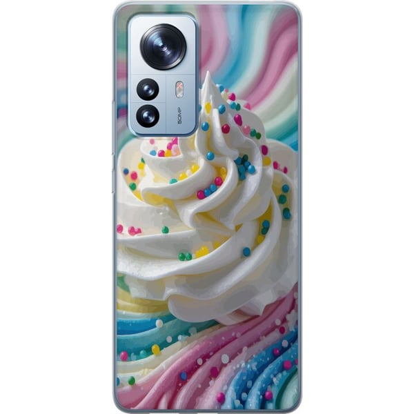 Kompatibelt Mobilskal till Xiaomi 12 Pro Glass swirl illustration – Vit grädde med regnbågar och färgglatt strössel