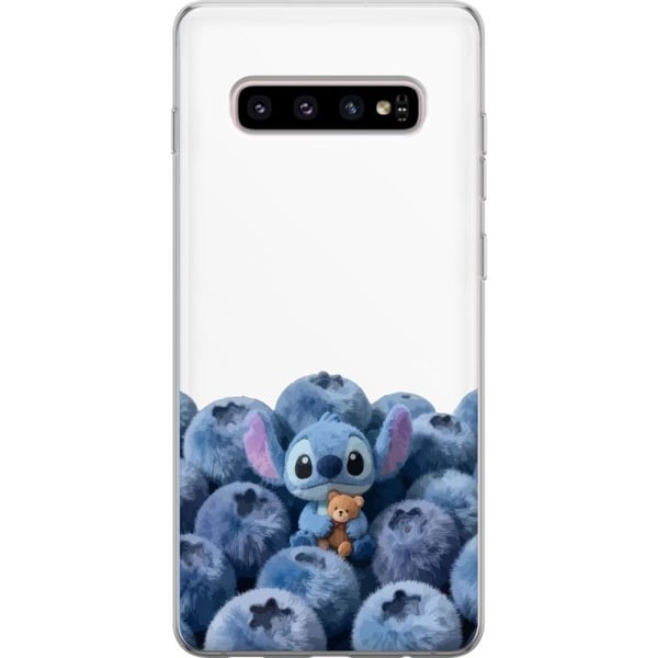 Kompatibel Mobilcover til Samsung Galaxy S10+ Sød blå figur blandt blåbær med en bamse i en blød og legesyg illustration til børneværelset