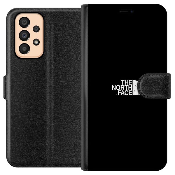 Kompatibelt Lommeboketui til Samsung Galaxy A33 5G The North Face-logo i svart-hvitt, tidløst friluftsinspirert design som symboliserer styrke, frihe