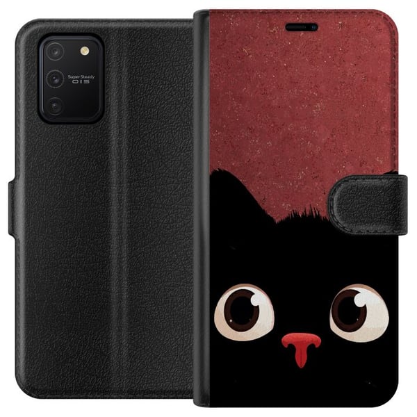 Kompatibelt Lommeboketui til Samsung Galaxy S10 Lite Minimalistisk svart katt med store øyne – sjarmerende dyremotiv i moderne grafisk stil Kompatibelt Lommeboketui til Samsung Galaxy S10 Lite Minimalistisk svart katt med store øyne – sjarmerende dyremotiv i moderne grafisk stil