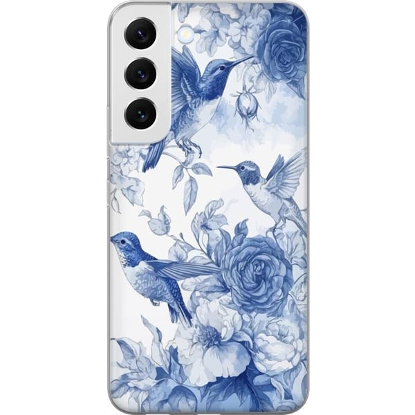 Kompatibelt Mobilskal till Samsung Galaxy S22 5G Blått mönster med fåglar och blommor retro
