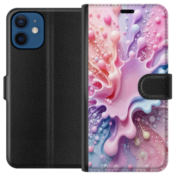 Yhteensopiva Lompakkokotelo Apple iPhone 12 mini Pastelliroiske-design – Abstrakti taide vaaleanpunaisessa, sinisessä ja violetissa värikuviossa