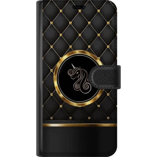 Kompatibelt Lommeboketui til Samsung Galaxy S23+ Emblem med enhjørning i svart og gyllen kontrast