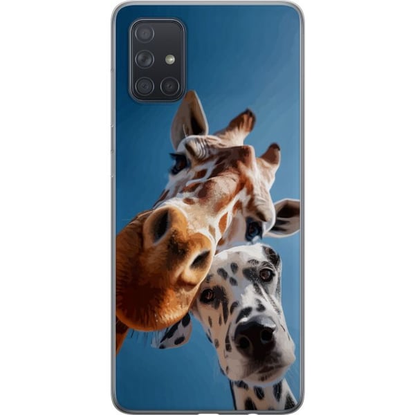 Kompatibel Mobilcover til Samsung Galaxy A71 Giraffe dalmatiner duo-motiv med sjovt nærbillede af en giraffe og en dalmatiner i solrigt perspektiv