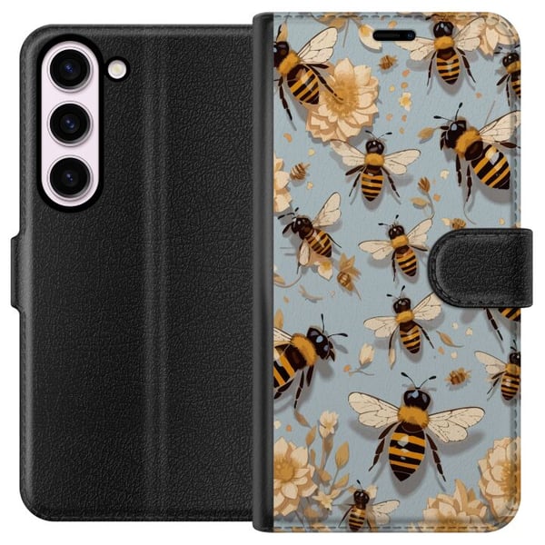 Kompatibel Tegnebogsetui til Samsung Galaxy S23 Bier og blomster blå baggrund naturinspireret design med charme og farve for et sommerligt udtryk Kompatibel Tegnebogsetui til Samsung Galaxy S23 Bier og blomster blå baggrund naturinspireret design med charme og farve for et sommerligt udtryk