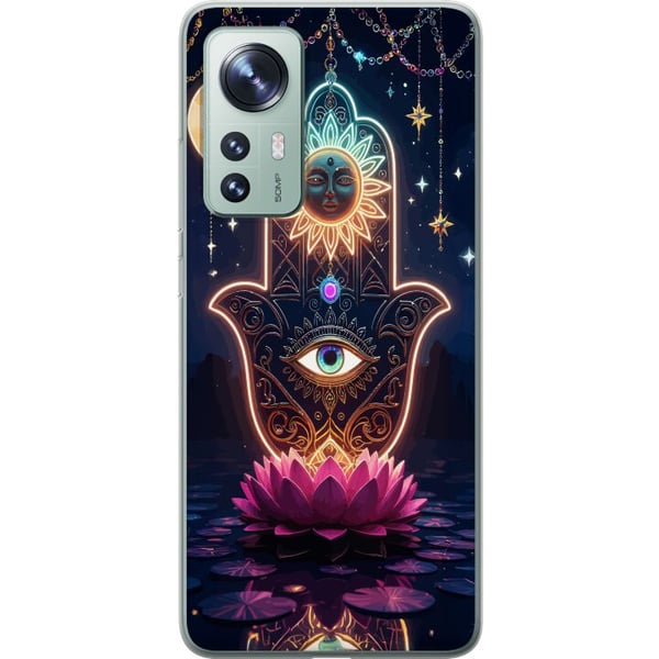 Yhteensopiva Puhelinkuori Xiaomi 12 Symbolinen käsiä esittävä kuvitus, jossa on silmä, kukka ja valo Yhteensopiva Puhelinkuori Xiaomi 12 Symbolinen käsiä esittävä kuvitus, jossa on silmä, kukka ja valo