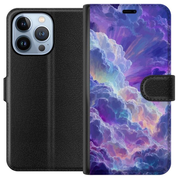 Yhteensopiva Lompakkokotelo Apple iPhone 13 Pro Vaaleanpunaisten, sinisten ja violettien värikkäiden pilvien fantasiamaisema, jossa on pehmeitä muoto