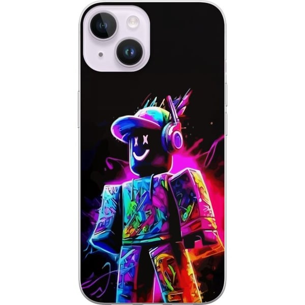 Yhteensopiva Puhelinkuori Apple iPhone 14 Plus Roblox Neon Player Värikäs Roblox-hahmo neonväreissä mustaa taustaa vasten modernissa pelityylissä