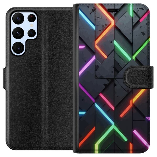 Yhteensopiva Lompakkokotelo Samsung Galaxy S22 Ultra 5G Moderni neonkuvio terävillä valoviivoilla