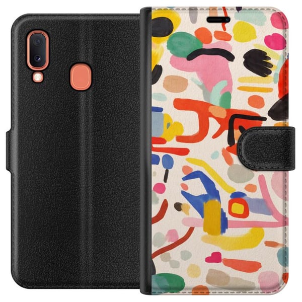 Kompatibelt Plånboksfodral till Samsung Galaxy A20e Lekfull färgexplosion i modern abstrakt stil Kompatibelt Plånboksfodral till Samsung Galaxy A20e Lekfull färgexplosion i modern abstrakt stil