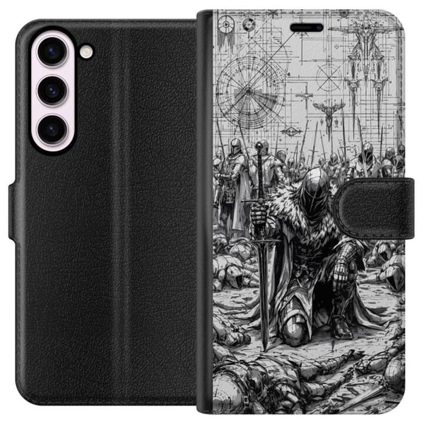 Kompatibelt Lommeboketui til Samsung Galaxy S23+ Middelaldersk ridder slagmark kriger ridder rustning episk slagmark svart-hvitt fantasi kriger motiv Kompatibelt Lommeboketui til Samsung Galaxy S23+ Middelaldersk ridder slagmark kriger ridder rustning episk slagmark svart-hvitt fantasi kriger motiv