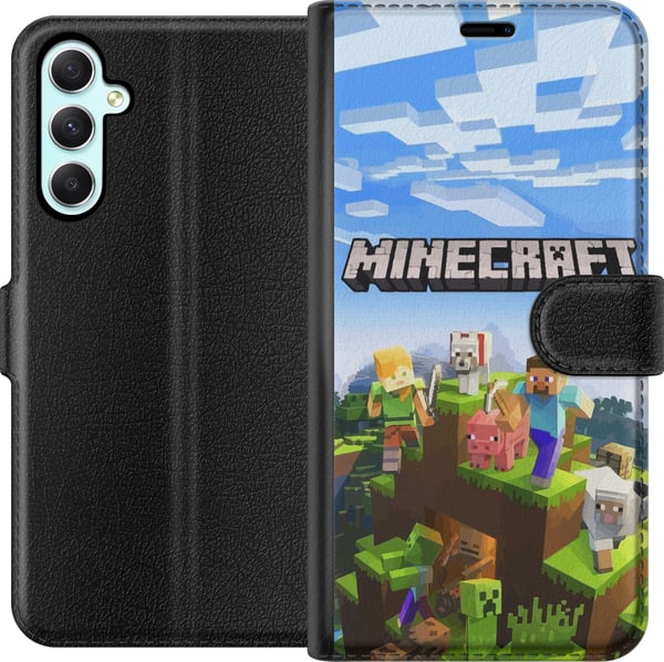 Kompatibelt Plånboksfodral till Samsung Galaxy A34 Minecraft pixelvärld Creeper gaming design
