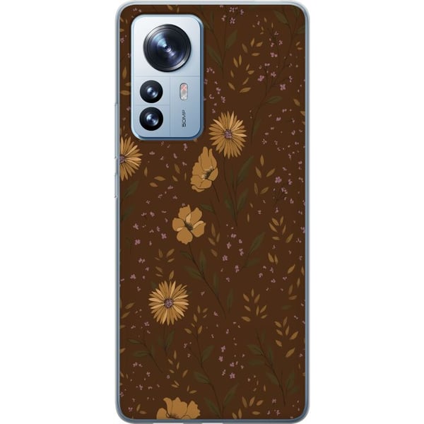 Yhteensopiva Puhelinkuori Xiaomi 12 Pro Retro kukkakuvio ruskea tausta kukat vintage 70-luvun tyyli boheemi tapettisuunnittelu painatus