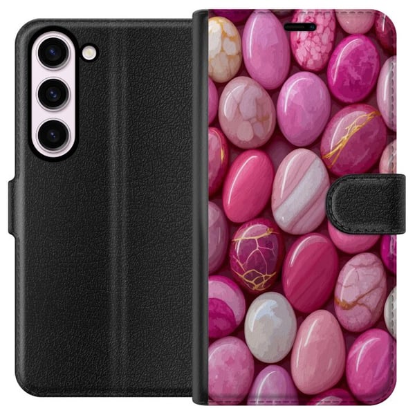 Yhteensopiva Lompakkokotelo Samsung Galaxy S23 Vaaleanpunaiset marmorikivet ylellinen pastellikuvio kiiltävällä pinnalla täydellinen moderniin ja tyy