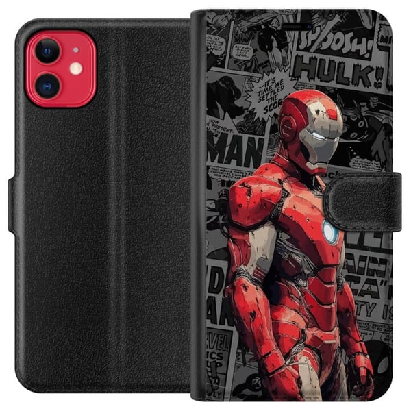 Kompatibel Tegnebogsetui til Apple iPhone 11 Iron Man-illustration i rød rustning med tegneseriebaggrund, kraftfuldt motiv for filmfans Kompatibel Tegnebogsetui til Apple iPhone 11 Iron Man-illustration i rød rustning med tegneseriebaggrund, kraftfuldt motiv for filmfans