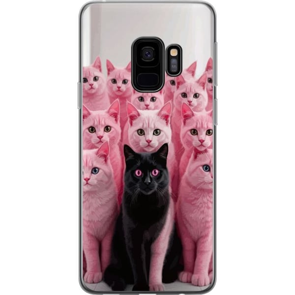 Kompatibel Mobilcover til Samsung Galaxy S9 Sort kat blandt lyserøde katte, sjovt kontrastfyldt design med legesyg charme og trendy farvekombination