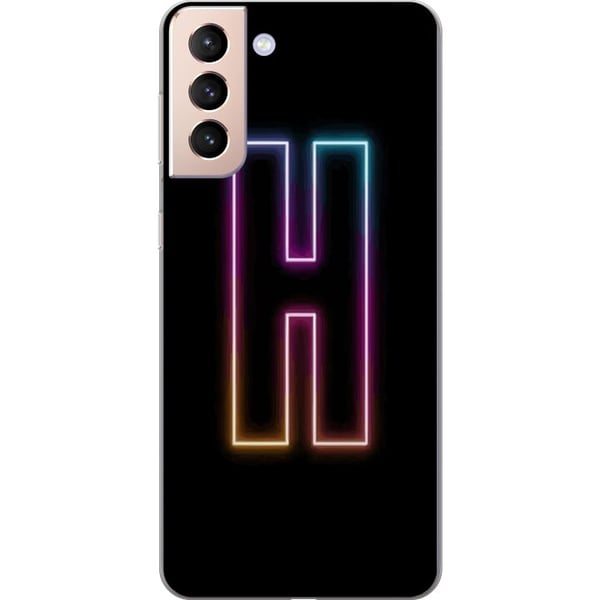 Kompatibelt Mobildeksel til Samsung Galaxy S21 Minimalistisk neonbokstav H i fargeskiftende lys mot svart bakgrunn