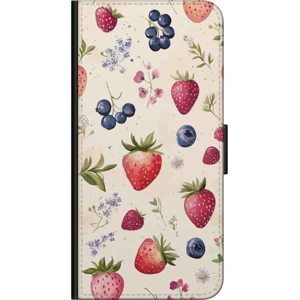 Kompatibelt Lommeboketui til Samsung Galaxy A03s Sommerlig bærmønster med jordbær, blåbær og blomster i akvarell – trendy og frisk design som passer