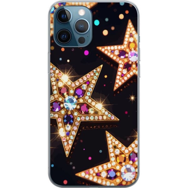 Yhteensopiva Puhelinkuori Apple iPhone 12 Pro Kultaiset kimalletähdet kristalleineen ja juhlavine valotehosteineen tummalla taustalla, tyylikäs aihe Yhteensopiva Puhelinkuori Apple iPhone 12 Pro Kultaiset kimalletähdet kristalleineen ja juhlavine valotehosteineen tummalla taustalla, tyylikäs aihe