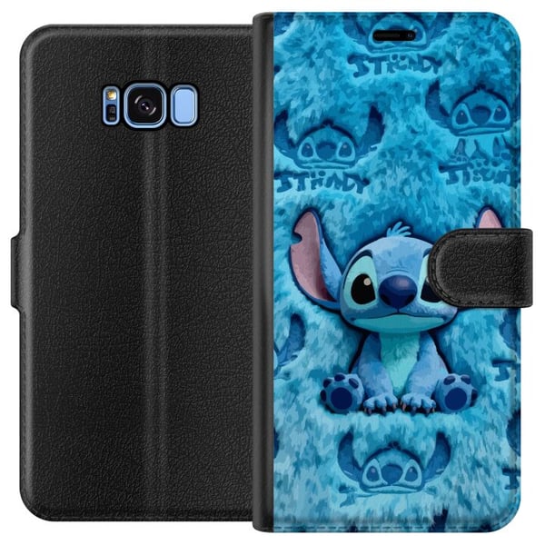 Kompatibelt Plånboksfodral till Samsung Galaxy S8 Stitch sitter på fluffigt blått mönster med sitt ansikte och öron upprepade som textur vilket skapa