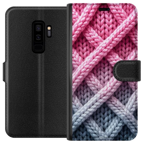 Kompatibelt Plånboksfodral till Samsung Galaxy S9+ Tät närbild av flätad textil i rosa grå och vitt med tydlig taktil struktur Kompatibelt Plånboksfodral till Samsung Galaxy S9+ Tät närbild av flätad textil i rosa grå och vitt med tydlig taktil struktur