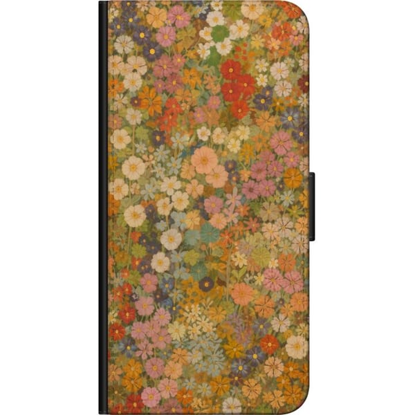 Kompatibelt Plånboksfodral till Samsung Galaxy A20s Blomsteräng i varma toner med nostalgisk målarkänsla