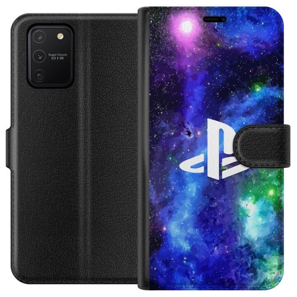Yhteensopiva Lompakkokotelo Samsung Galaxy S10 Lite PlayStation-logo galaksitaustaa vasten kosminen pelidesign pelaajille ja konsolifaneille