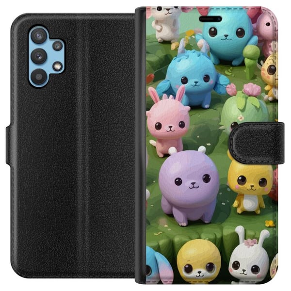 Kompatibelt Plånboksfodral till Samsung Galaxy A32 5G Kawaii djur i pastell färgglada figurer på grön bakgrund lekfullt motiv för barn och unga vuxna Kompatibelt Plånboksfodral till Samsung Galaxy A32 5G Kawaii djur i pastell färgglada figurer på grön bakgrund lekfullt motiv för barn och unga vuxna