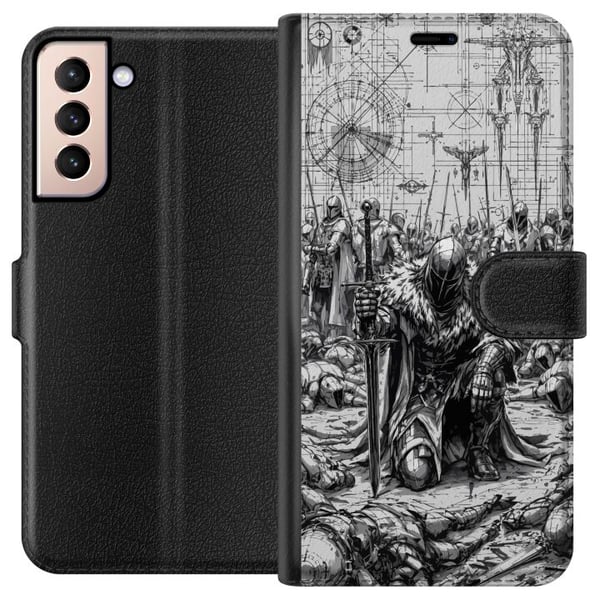 Kompatibelt Lommeboketui til Samsung Galaxy S21 Middelaldersk ridder slagmark kriger ridder rustning episk slagmark svart-hvitt fantasi kriger motiv Kompatibelt Lommeboketui til Samsung Galaxy S21 Middelaldersk ridder slagmark kriger ridder rustning episk slagmark svart-hvitt fantasi kriger motiv