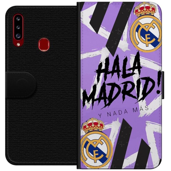 Kompatibel Tegnebogsetui til Samsung Galaxy A20s Lilla Hala Madrid-design med klubemblem og kraftfuld sportsgrafik, perfekt til fodboldfans, der elsk