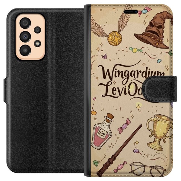 Yhteensopiva Lompakkokotelo Samsung Galaxy A33 5G Harry Potter Wingardium Leviosa -kuvitus – maaginen Harry Potter -teema, jossa on taikasauva, siepp