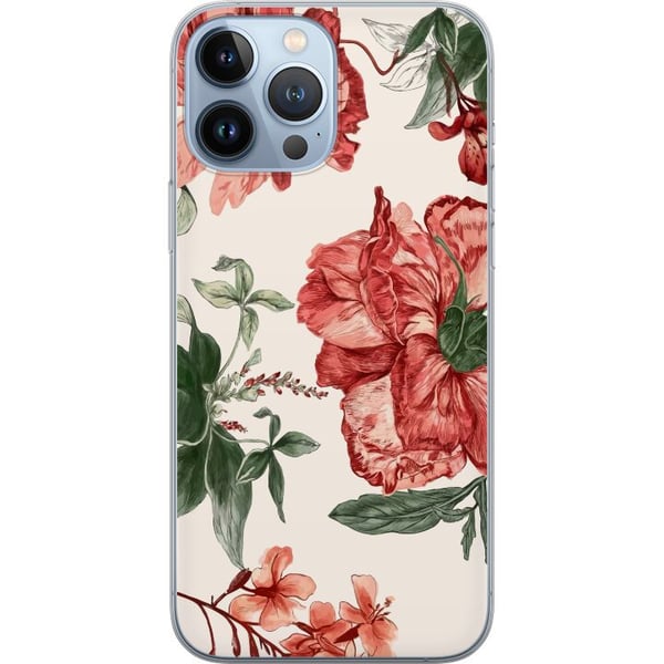 Kompatibelt Mobildeksel til Apple iPhone 13 Pro Max Røde blomster, botanisk motiv med grønne blader, elegant stil for deg som liker naturens farger