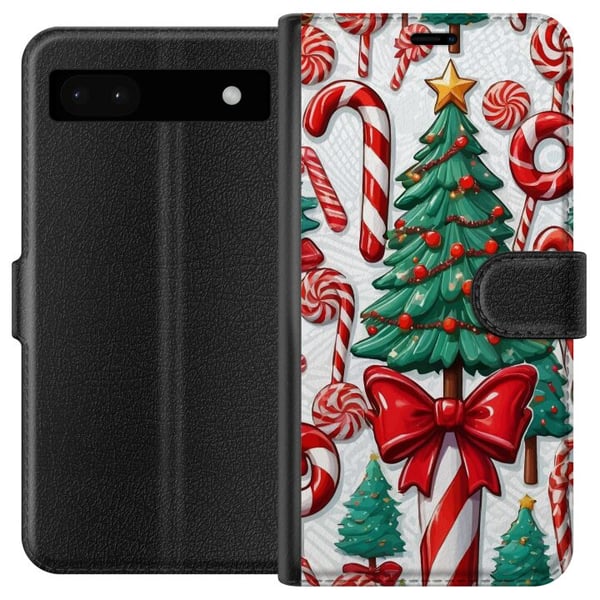 Kompatibelt Plånboksfodral till Google Pixel 6a Julgran poster Christmas tree polkagris godis holiday sweets julmotiv retro candy canes design art