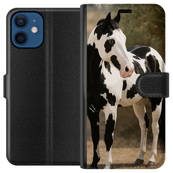 Kompatibel Tegnebogsetui til Apple iPhone 12 Smuk Hest - elegant illustration af hestemotiv