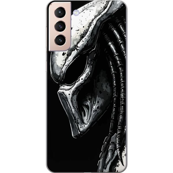 Yhteensopiva Puhelinkuori Samsung Galaxy S21 Draamaattinen kuvitus Predator-naamiosta, jossa on metallisia tekstuureja, varjoja ja yksityiskohtia, jo