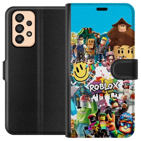 Yhteensopiva Lompakkokotelo Samsung Galaxy A33 5G Roblox Party värikäs kuvitus, jossa on pelihahmoja ja pelienergiaa kaikille faneille