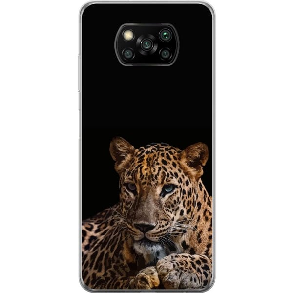 Kompatibel Mobilcover til Xiaomi Poco X3 NFC Stilren leopard i mørk kontrast med intense øjne – kraftfuldt og elegant dyredesign.