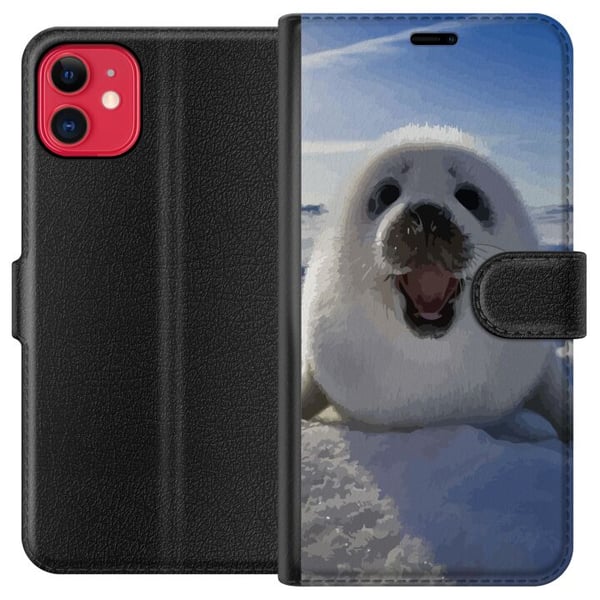 Kompatibelt Plånboksfodral till Apple iPhone 11 Sälunge i snön med stort leende och mjuk rund form gulligt vintermotiv med arktisk känsla perfekt för Kompatibelt Plånboksfodral till Apple iPhone 11 Sälunge i snön med stort leende och mjuk rund form gulligt vintermotiv med arktisk känsla perfekt för