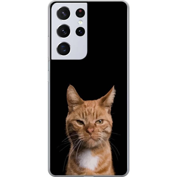 Kompatibelt Mobildeksel til Samsung Galaxy S21 Ultra 5G Nærbilde av en oransje katt mot svart bakgrunn med sterk kontrast og et uttrykksfullt blikk Kompatibelt Mobildeksel til Samsung Galaxy S21 Ultra 5G Nærbilde av en oransje katt mot svart bakgrunn med sterk kontrast og et uttrykksfullt blikk
