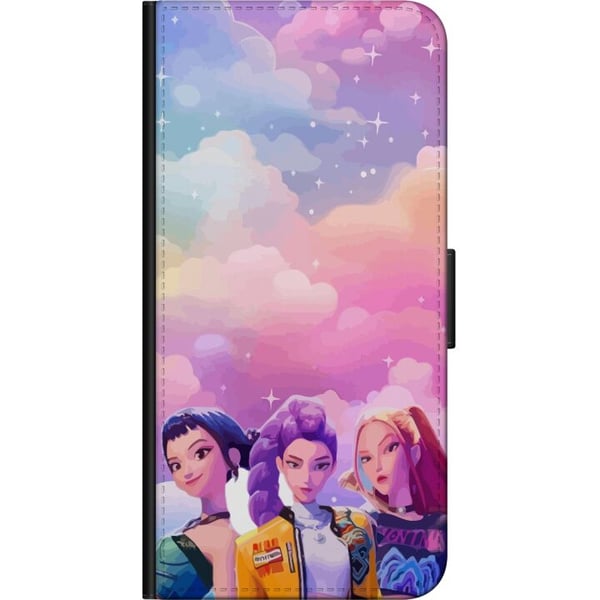 Kompatibelt Plånboksfodral till Samsung Galaxy A20s Färgglad pop girl trio med futuristisk stil och pastellhimmel modern ungdomlig illustration