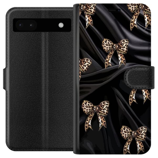 Yhteensopiva Lompakkokotelo Google Pixel 6a Leoparditäplät mustalla silkillä, ylellinen kuviointi eksklusiivisella muotitunnelmalla, täydellinen sinu