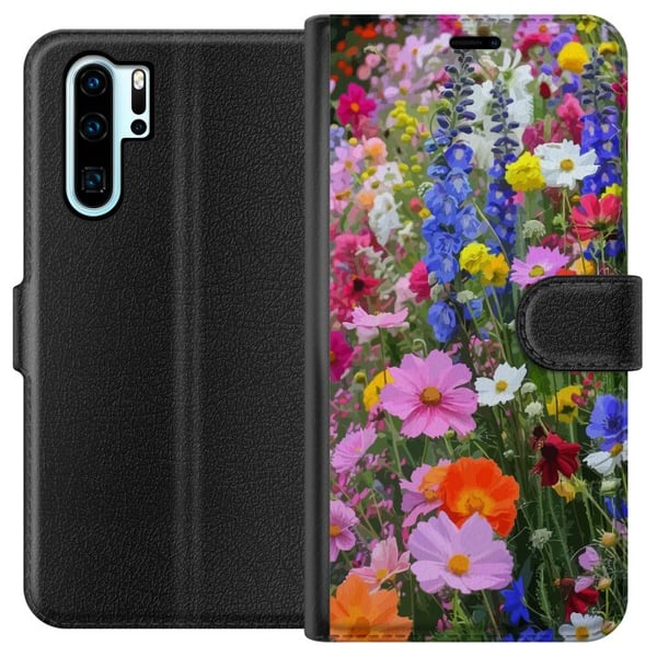 Yhteensopiva Lompakkokotelo Huawei P30 Pro Kukkakuvioinen mobiilikuori kesäisellä niityllä ja luontomaisemalla