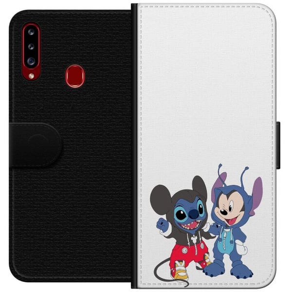 Kompatibelt Plånboksfodral till Samsung Galaxy A20s Stitch musse pigg
