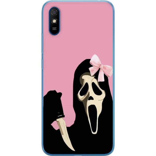 Kompatibelt Mobilskal till Xiaomi Redmi 9A Pink Ghost Bow med ikonisk mask och rosa rosett humoristisk och trendig halloweenstil