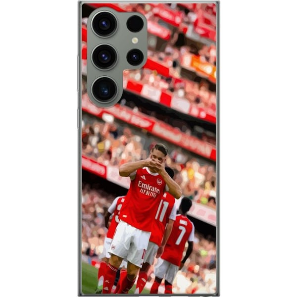 Kompatibel Mobilcover til Samsung Galaxy S23 Ultra Arsenal-illustration – Martin Ødegaard i fodboldtrøje, målgestusdesign